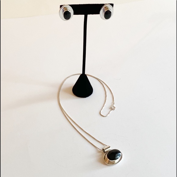 Black Stone 925 Mexico Earrings &  Necklace Set - Picture 2 of 10